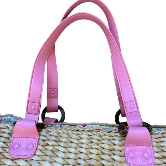 Vera Bradley Straw Tote Retired Capri Melon Beach Bag Pink Strap Paisley Summer - Picture 10 of 15
